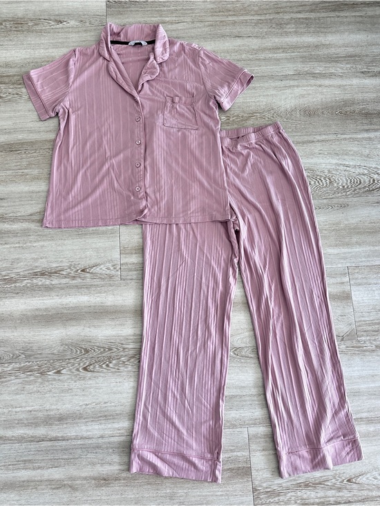 Nicole Miller New York Other - Nicole Miller New York Ribbed Pajama Set Pink Button Up Wide Leg Pants M